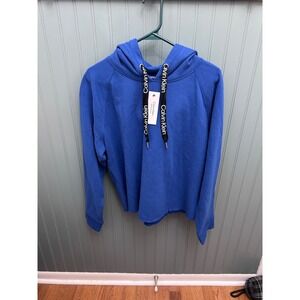 Calvin Klein Women's Blue Hoodie Sweatshirt Logo Drawstring Size L